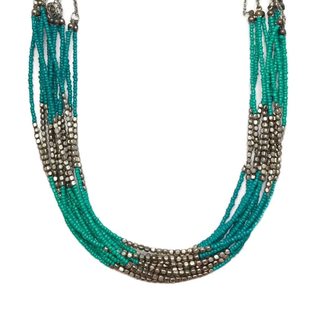 VINTAGE • Teal Beaded Boho Multi Strand Necklace